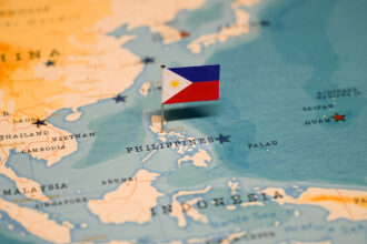 A map of the Philippines shaped and colored as the national flag, a visual starting point for Map of the Philippines shaped and colored as the national flag — a visual starting point for travel advice Philippines.