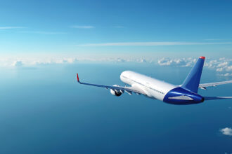 A commercial airplane taking off at sunrise, representing the best airline to fly to Philippines from UK for a comfortable long-haul journey.