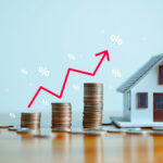Upward arrow showing inflation and rising mortgage costs, illustrating cost of living in Philippines.