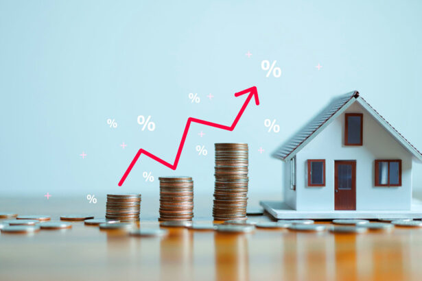 Upward arrow showing inflation and rising mortgage costs, illustrating cost of living in Philippines.