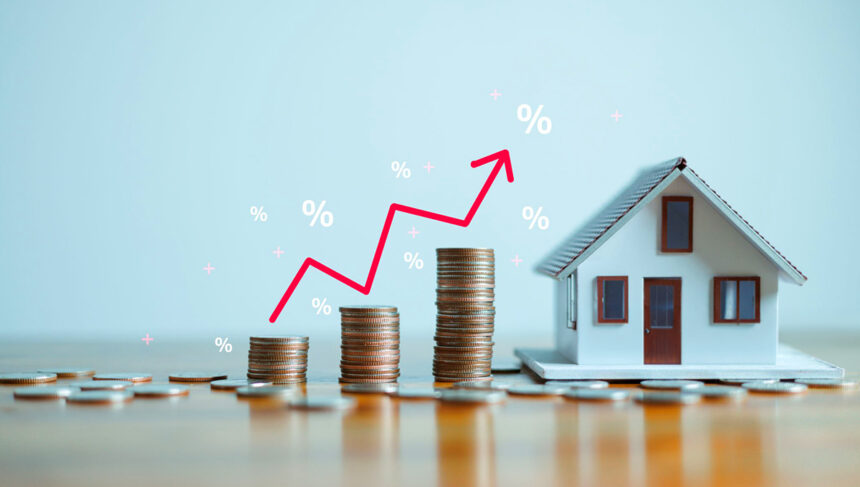 Upward arrow showing inflation and rising mortgage costs, illustrating cost of living in Philippines.