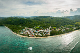 Drone picture of Burgos north of Siargao, Surigao del Norte, Philippines, before its destruction by Typhoon Odette in December, a premier place to visit in Surigao.