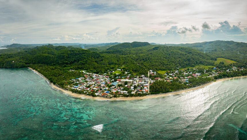 Drone picture of Burgos north of Siargao, Surigao del Norte, Philippines, before its destruction by Typhoon Odette in December, a premier place to visit in Surigao.