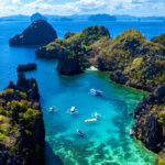 Aerial view of Coron lagoon and islands in Palawan, one of the most breathtaking sights and a must-see when exploring things to do in Coron,