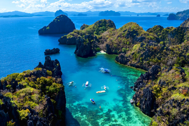 Aerial view of Coron lagoon and islands in Palawan, one of the most breathtaking sights and a must-see when exploring things to do in Coron,