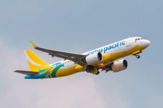Cebu Pacific Airbus A320 taking off, highlighting Philippines Domestic Flights